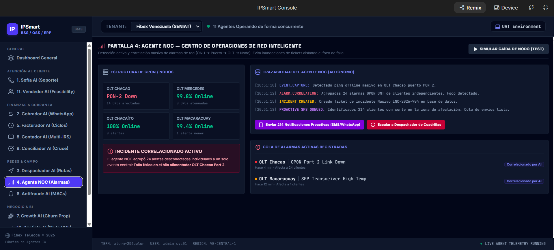 Consola del agente NOC de red