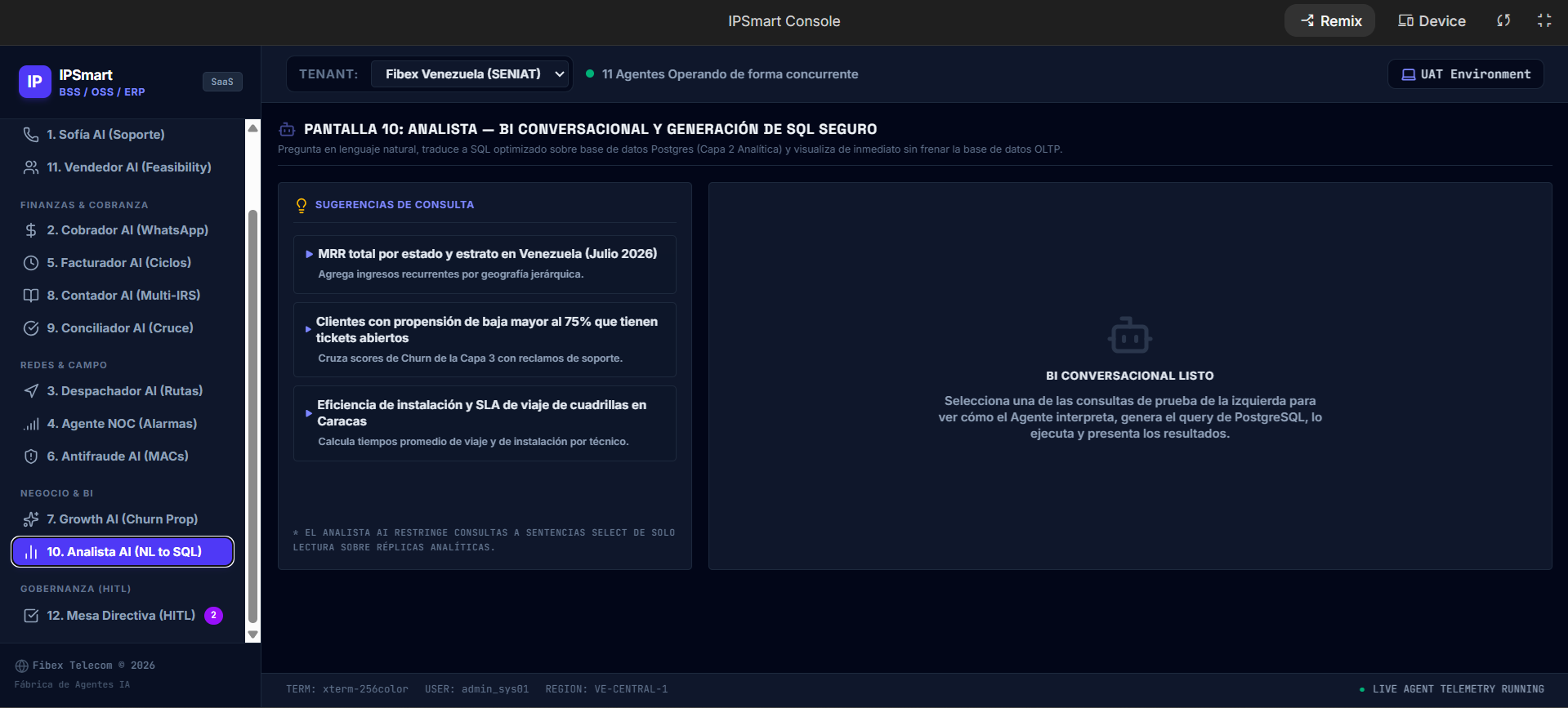 Consola del analista de BI conversacional