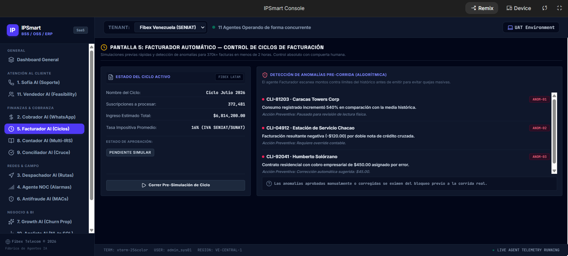Consola del agente facturador